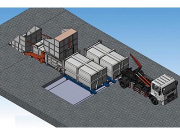 Estação de transferência de resíduos sólidos com compactador, tipo horizontal e split (estação de lixo móvel)