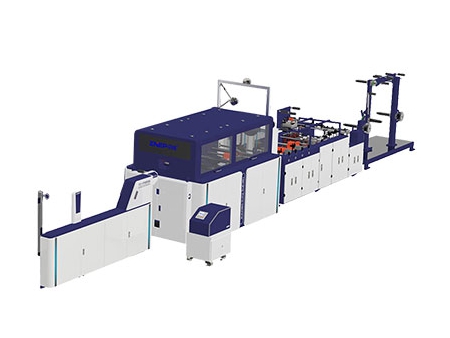 Máquina automática para fabricação de sacos de papel kraft com aba e alças torcidas/chatas