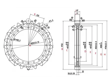 Roda motriz para escavadora Hitachi EX300