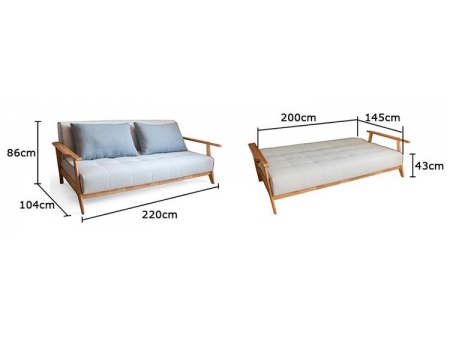 Sofá-cama com moldura de madeira