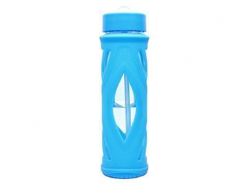 Garrafa de água em vidro revestida de  silicone