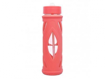 Garrafa de água em vidro revestida de  silicone