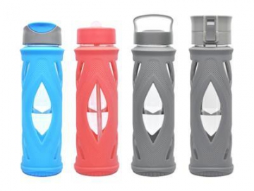 Garrafa de água em vidro com capa de silicone